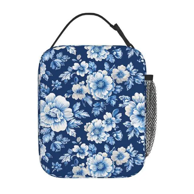 Alt view image 3 of 7 - Insulated Lunch Box for Women Men, Blue Floral Theme Lunch Box Reusable Portable Lunch Bag Cooler Tote Waterproof Lunch Container for Office Picnic Work Travel