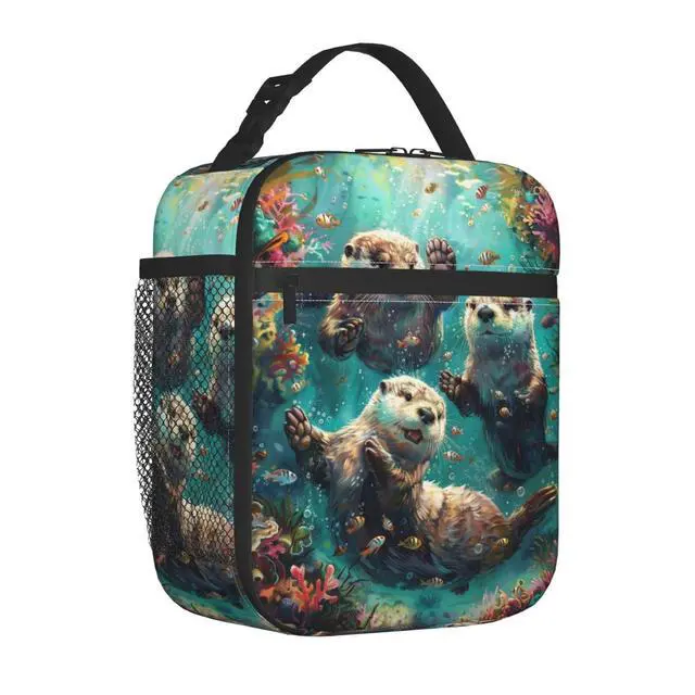 Alt view image 2 of 6 - Lunch Box for Women Men, Otters Insulated Lunch Box Reusable Portable Lunch Bag Cooler Tote Waterproof Lunch Container for Office Picnic Work Travel Hiking