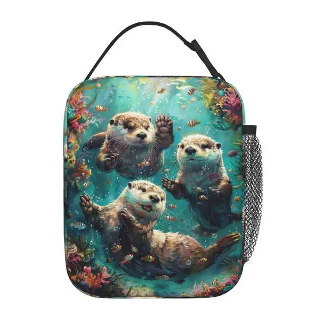 Alt view image 3 of 6 - Lunch Box for Women Men, Otters Insulated Lunch Box Reusable Portable Lunch Bag Cooler Tote Waterproof Lunch Container for Office Picnic Work Travel Hiking
