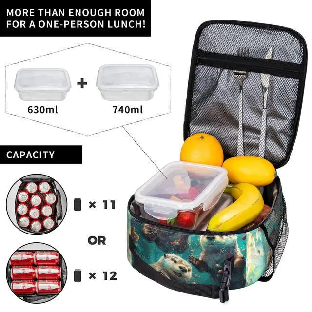Alt view image 4 of 6 - Lunch Box for Women Men, Otters Insulated Lunch Box Reusable Portable Lunch Bag Cooler Tote Waterproof Lunch Container for Office Picnic Work Travel Hiking