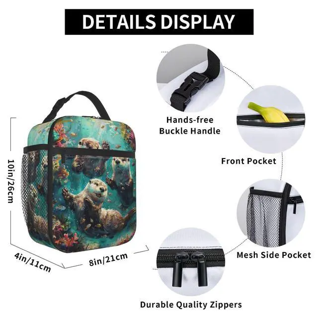 Alt view image 6 of 6 - Lunch Box for Women Men, Otters Insulated Lunch Box Reusable Portable Lunch Bag Cooler Tote Waterproof Lunch Container for Office Picnic Work Travel Hiking