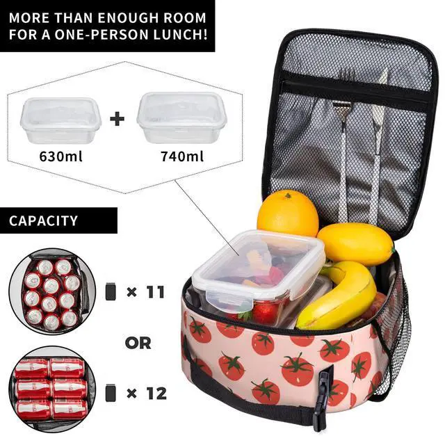 Alt view image 4 of 6 - Tomato Lunch Box for Women Men, Insulated Lunch Box, Reusable Lunch Bag for Office, Work, Picnic, Travel