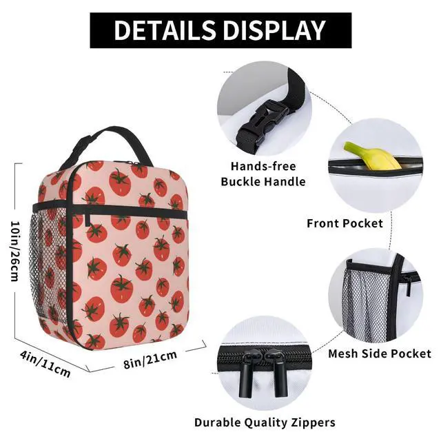 Alt view image 6 of 6 - Tomato Lunch Box for Women Men, Insulated Lunch Box, Reusable Lunch Bag for Office, Work, Picnic, Travel