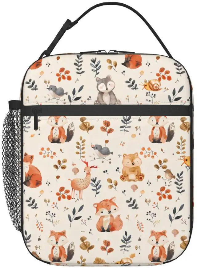 Main image of Reusable Vintage Animal Lunch Box for Kids Girls Boys Women Adult, Insulated Woodland Leaves Lunch Bag,Polyester Cooler Cute Handbags Case for School Picnic Work Travel Beach or Hiking