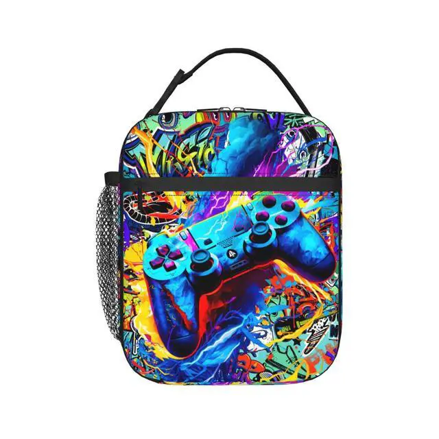 Alt view image 2 of 7 - Video Game Joystick Funny Portable Abstract Colorful Lunch Bag Insulated Lunch Box Reusable Totes For Women Men Work Picnic Camping