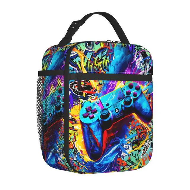 Alt view image 3 of 7 - Video Game Joystick Funny Portable Abstract Colorful Lunch Bag Insulated Lunch Box Reusable Totes For Women Men Work Picnic Camping