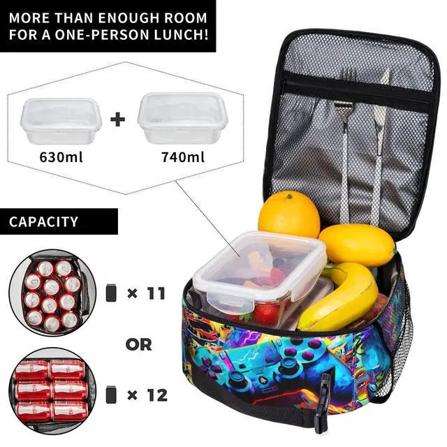 Alt view image 5 of 7 - Video Game Joystick Funny Portable Abstract Colorful Lunch Bag Insulated Lunch Box Reusable Totes For Women Men Work Picnic Camping