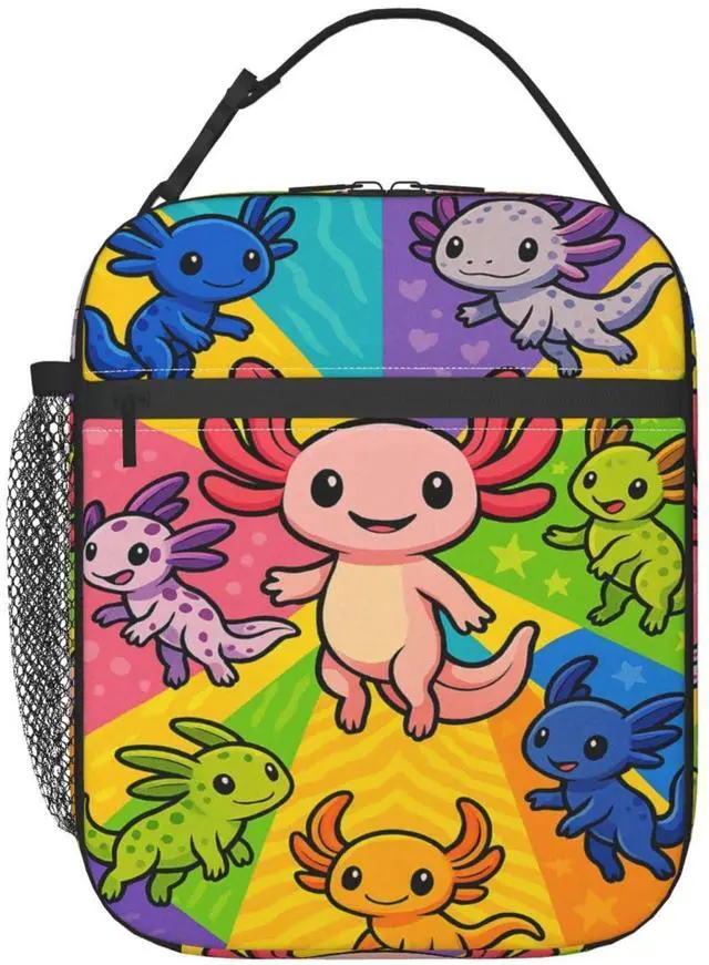 Main image of Colorful Axolotl Lunch Bag for Women Men Adults, Insulated Lunch Box for Work, Sports, Travel, Picnic,Hiking, Fishing, Cute Cartoon Salamander Theme Lunchbox Gifts