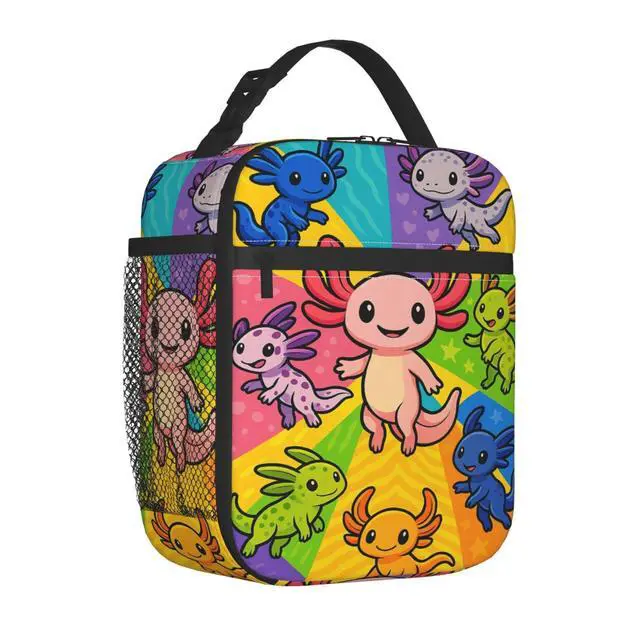 Alt view image 2 of 5 - Colorful Axolotl Lunch Bag for Women Men Adults, Insulated Lunch Box for Work, Sports, Travel, Picnic,Hiking, Fishing, Cute Cartoon Salamander Theme Lunchbox Gifts