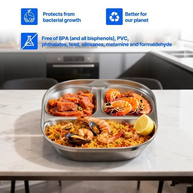 Alt view image 6 of 7 - 3 Pack Snack Containers,Lunch Box Containers,Food Grade Metal Base with a BPA Free Leakproof & Airtight Silicone Lid,Reusable Airtight Bento lunch Boxes, Kitchen Storage, Freezer (3 color) (Blue)