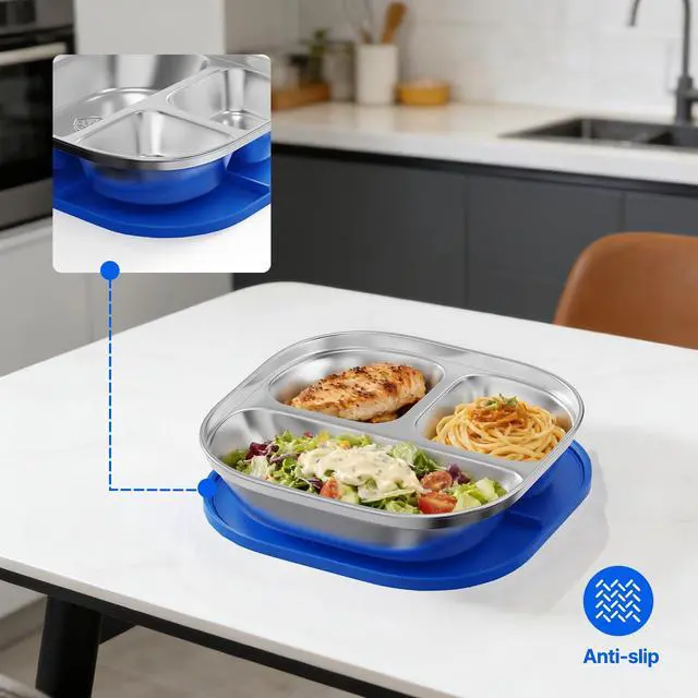 Alt view image 7 of 7 - 3 Pack Snack Containers,Lunch Box Containers,Food Grade Metal Base with a BPA Free Leakproof & Airtight Silicone Lid,Reusable Airtight Bento lunch Boxes, Kitchen Storage, Freezer (3 color) (Blue)