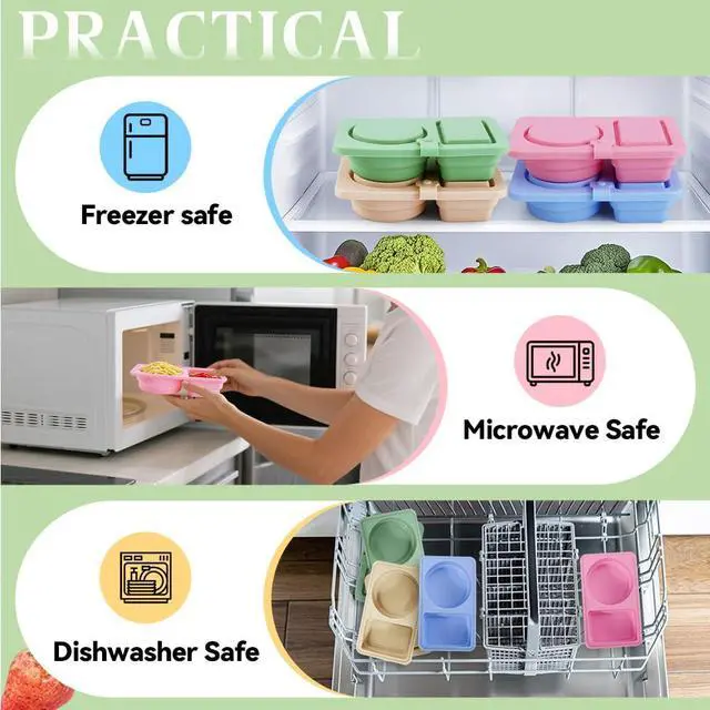 Alt view image 6 of 7 - 4 PCS Reusable Silicone Snack Containers with Lids,Double Compartment Food Storage Jars-BPA-Free,Leak-Proof Snack Boxes for Adults,Kids,Toddlers-Ideal for School,Office,Travel,Gym&Picnics