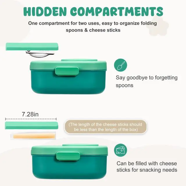 Alt view image 2 of 7 - Bento Lunch Box with 12oz Soup Thermo,4 Compartments Lunch Box Containers, Spoon&Sauce Jar, BPA Free&Leak proof,Insulated Food Jar for Travel (Green)
