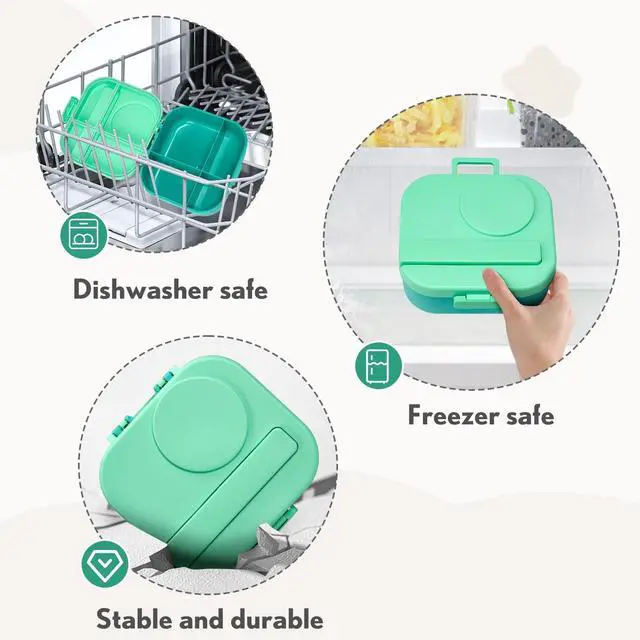 Alt view image 4 of 7 - Bento Lunch Box with 12oz Soup Thermo,4 Compartments Lunch Box Containers, Spoon&Sauce Jar, BPA Free&Leak proof,Insulated Food Jar for Travel (Green)