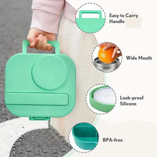 Alt view image 5 of 7 - Bento Lunch Box with 12oz Soup Thermo,4 Compartments Lunch Box Containers, Spoon&Sauce Jar, BPA Free&Leak proof,Insulated Food Jar for Travel (Green)