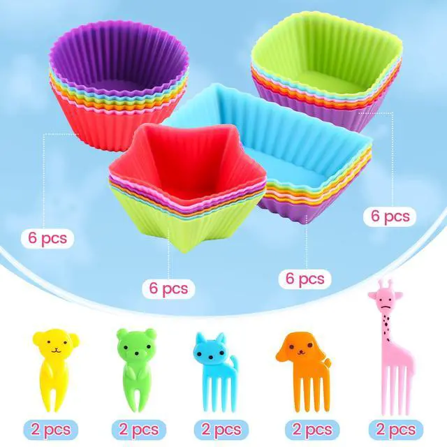 Alt view image 6 of 7 - Silicone Lunch Box Dividers,Back to School Lunch Essentials - 24 pcs Bento Box Dividers with 10 Animal Picks,Lunchbox Supplies Accessories,Cupcake Baking Cups,Muffin Pan Liners,Reusable and BPA Free