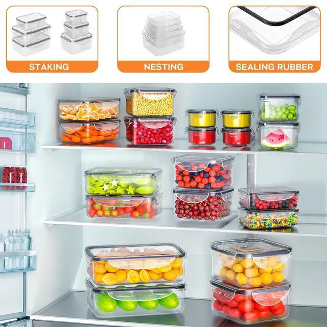 Alt view image 3 of 6 - 40 PCS Food Storage Containers with Lids Airtight (20 Containers & 20 Lids), Plastic Storage Meal Prep Container-Stackable 100% Leakproof & Microwave Organization and Storage Sets, Lunch Containers