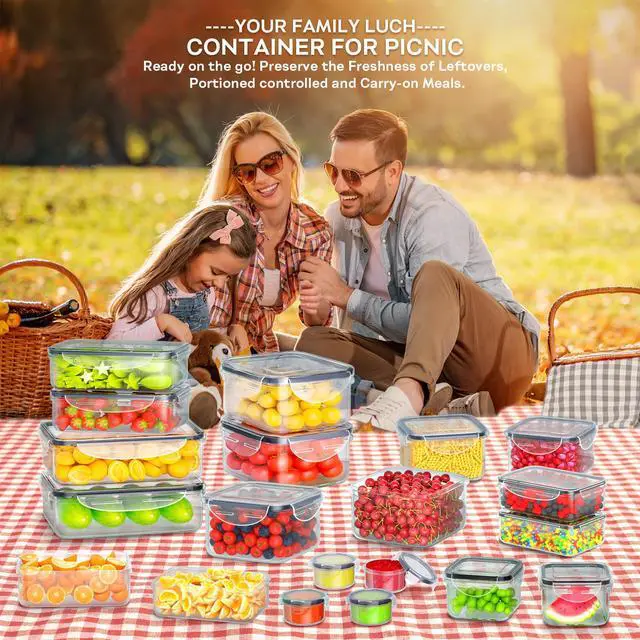Alt view image 6 of 6 - 40 PCS Food Storage Containers with Lids Airtight (20 Containers & 20 Lids), Plastic Storage Meal Prep Container-Stackable 100% Leakproof & Microwave Organization and Storage Sets, Lunch Containers