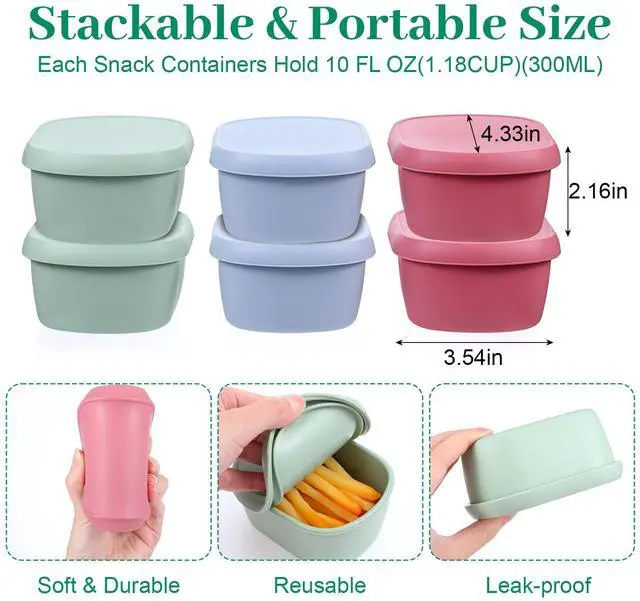 Alt view image 2 of 7 - 6 Pcs 10 oz Silicone Snack Containers Reusable Food Storage Containers with Lids Stackable Lunch Box Containers, BPA Free, for Lunch, Travel