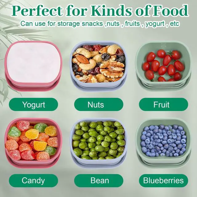 Alt view image 4 of 7 - 6 Pcs 10 oz Silicone Snack Containers Reusable Food Storage Containers with Lids Stackable Lunch Box Containers, BPA Free, for Lunch, Travel