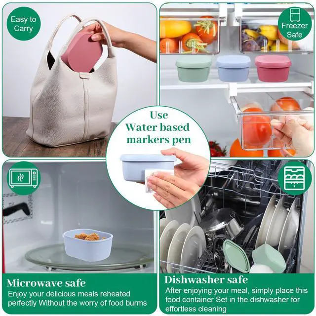 Alt view image 7 of 7 - 6 Pcs 10 oz Silicone Snack Containers Reusable Food Storage Containers with Lids Stackable Lunch Box Containers, BPA Free, for Lunch, Travel