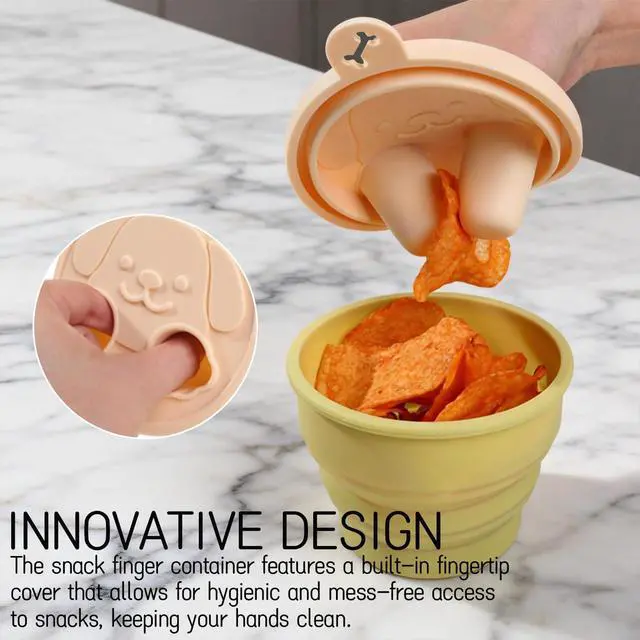 Alt view image 2 of 6 - Snack Finger Container 2 in 1 No-Mess Collapsible Food Storage Snack Cup with Lid - Keep Hands Clean, Reusable for Travel, Home, and Camping (Blue)