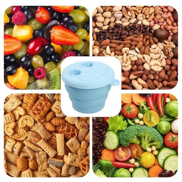 Alt view image 3 of 6 - Snack Finger Container 2 in 1 No-Mess Collapsible Food Storage Snack Cup with Lid - Keep Hands Clean, Reusable for Travel, Home, and Camping (Blue)