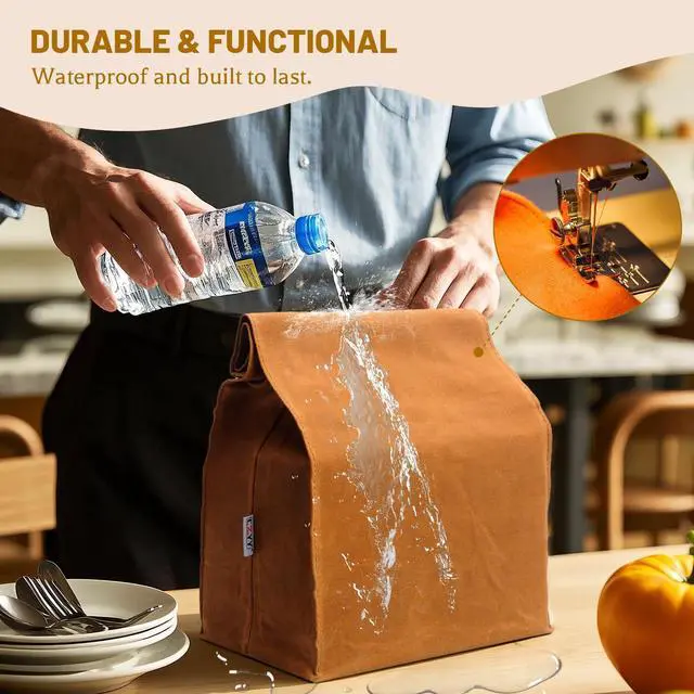 Alt view image 5 of 7 - Waxed Canvas Lunch Bag, 5L Reusable Food Tote for Work and Picnics