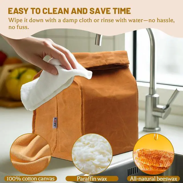 Alt view image 6 of 7 - Waxed Canvas Lunch Bag, 5L Reusable Food Tote for Work and Picnics