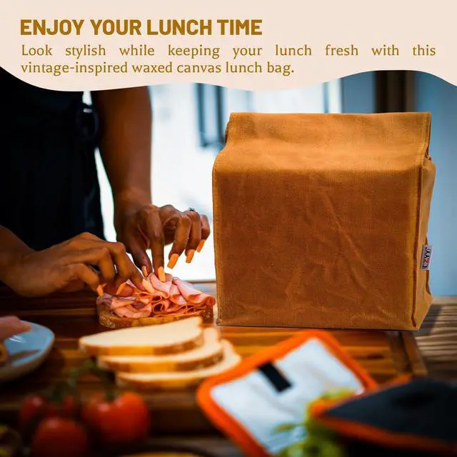 Alt view image 7 of 7 - Waxed Canvas Lunch Bag, 5L Reusable Food Tote for Work and Picnics
