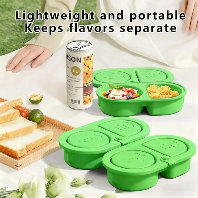 Alt view image 5 of 7 - Silicone Snack Container, Reusable Silicone Food Storage Box with Lid, 6.45x3.7x1.4 inches Portable Bento for Lunch, Office, Gym, Travel, Kids & Meal Prep (green)