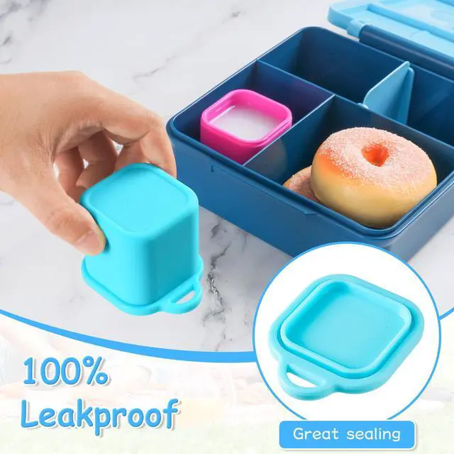 Alt view image 3 of 7 - Silicone Dips Containers, 2x 4 oz Salad Dressing Container To Go, Condiment Container with Lids, Compatible with Most Bento Lunch Box (Pink/Cyan)