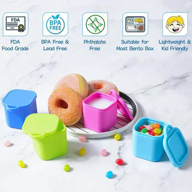 Alt view image 7 of 7 - Silicone Dips Containers, 2x 4 oz Salad Dressing Container To Go, Condiment Container with Lids, Compatible with Most Bento Lunch Box (Pink/Cyan)