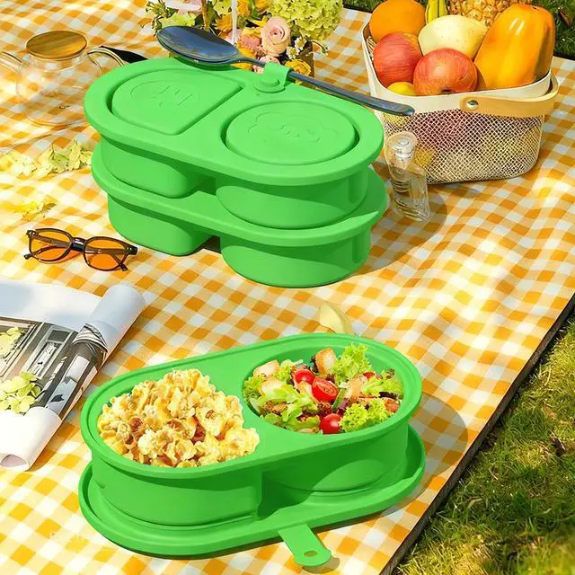 Alt view image 7 of 7 - Silicone Snack Container, Reusable Silicone Food Storage Box with Lid, 6.45x3.7x1.4 inches Portable Bento for Lunch, Office, Gym, Travel, Kids & Meal Prep (green)
