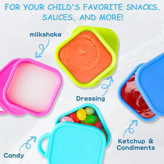 Alt view image 5 of 7 - Silicone Dips Containers, 2x 4 oz Salad Dressing Container To Go, Condiment Container with Lids, Compatible with Most Bento Lunch Box (Pink/Cyan)
