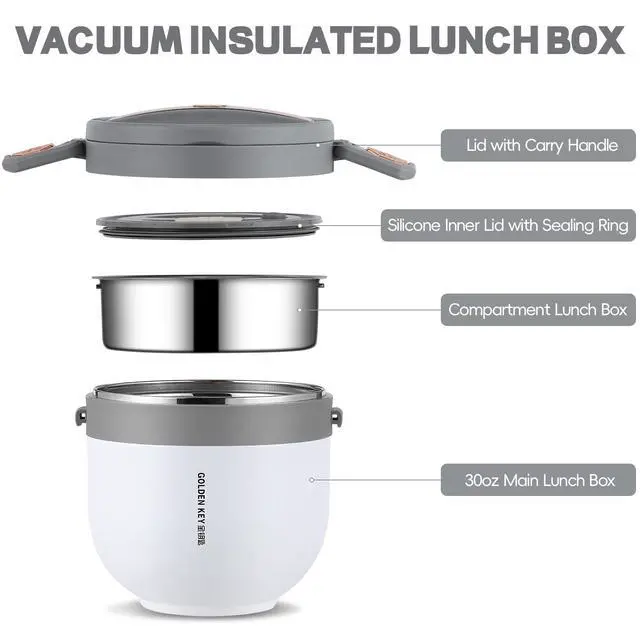 Alt view image 3 of 7 - Thermo for Hot Food for Adults,30oz Food Thermo Lunch Containers,Wide Mouth Vacuum Insulated Thermo Food Jar,Snap-fit Design&Easy to Open,6 Hours Hot and 8 Hours ColdWhite