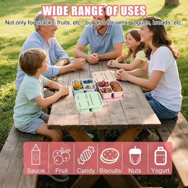 Alt view image 5 of 7 - 4Piece Silicone Snack Container with Lids, 3 Compartment Snack Container, is Perfect for Lunch Salads, Snack Boxes, and Ideal for Travel, Office, and Picnics.Lightweight Stackable