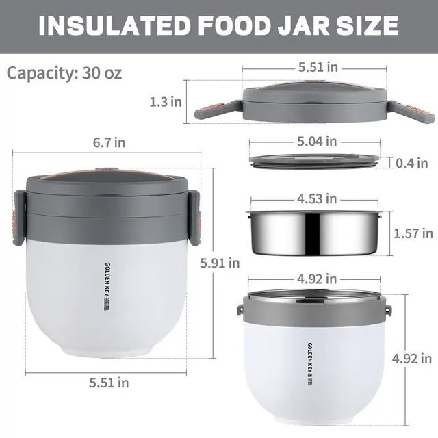 Alt view image 2 of 7 - Thermo for Hot Food for Adults,30oz Food Thermo Lunch Containers,Wide Mouth Vacuum Insulated Thermo Food Jar,Snap-fit Design&Easy to Open,6 Hours Hot and 8 Hours ColdWhite