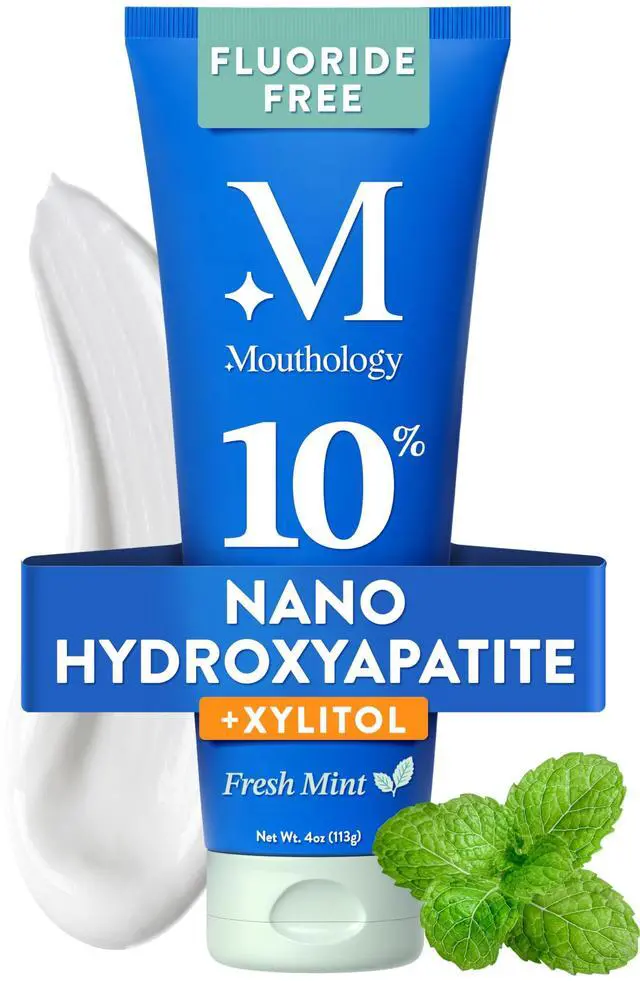 Main image of Nano Hydroxyapatite Toothpaste Fluoride Free, Whitening*, Rod Shaped nHA, Xylitol Toothpaste for Adults, Enamel Care*, Sensitive Teeth*, SLS Free, Mint 4oz (USA Made) Package May Vary