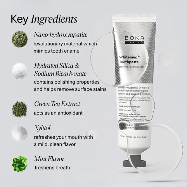 Alt view image 4 of 6 - Boka Fluoride Free Toothpaste, Nano Hydroxyapatite Toothpaste, Appropriate for Sensitive Teeth, for Adult, Kids Oral Care - Whitening* Refresh Mint, 4 Fl Oz 1Pk