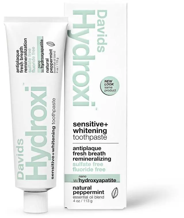 Main image of Davids Hydroxi Fluoride Free Nano Hydroxyapatite Toothpaste for Remineralizing, Sensitive Support, Whitening, Antiplaque, SLS Free, Natural Peppermint, 4oz, Made in USA