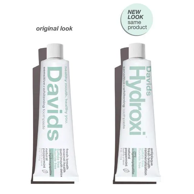 Alt view image 3 of 7 - Davids Hydroxi Fluoride Free Nano Hydroxyapatite Toothpaste for Remineralizing, Sensitive Support, Whitening, Antiplaque, SLS Free, Natural Peppermint, 4oz, Made in USA
