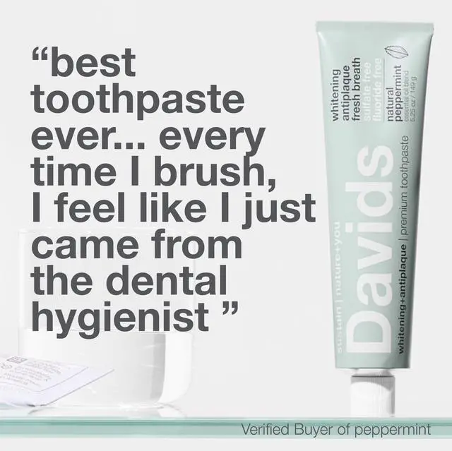 Alt view image 6 of 7 - Davids Fluoride Free Toothpaste, Teeth Whitening, Antiplaque, SLS (Sulfate) Free, Promotes Enamel Health, Mouth & Gum Detox, EWG Verified, Peppermint, 5.25oz
