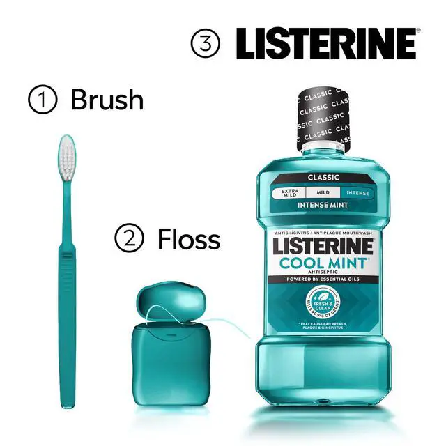 Alt view image 7 of 7 - Mouthwash Cool Mint Antiseptic Treatment for Adults Kills 99.9% of Germs that Cause Bad Breath Plaque Gingivitis in a Daily Intense Mint Mouthwash, 2 Pack of 33.8 fl oz/1 L