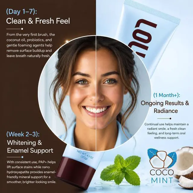 Alt view image 4 of 7 - Whitening Toothpaste Sensitive Teeth Fluoride Free, Pap + Nano Hydroxyapatite Toothpaste, Coconut Oil, Probiotics & Xylitol, Natural Coconut Flavor