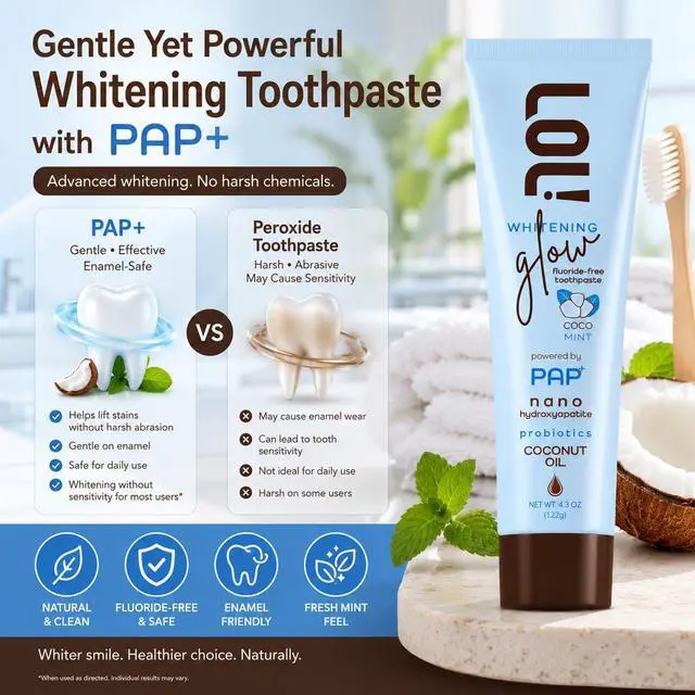 Alt view image 2 of 7 - Whitening Toothpaste Sensitive Teeth Fluoride Free, Pap + Nano Hydroxyapatite Toothpaste, Coconut Oil, Probiotics & Xylitol, Natural Coconut Flavor