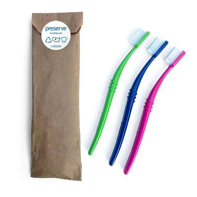 Alt view image 2 of 7 - Eco Friendly Adult Toothbrushes, Made in The USA from Recycled Plastic, Lightweight Paper Packaging, Medium Bristles, Colors Vary, 3 Count