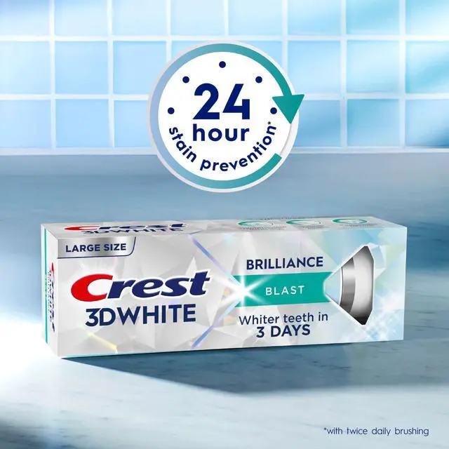 Alt view image 5 of 7 - 3D White Brilliance Blast Teeth Whitening Toothpaste, 4.6 oz, Anticavity Fluoride Toothpaste, 100% More Surface Stain Removal, 24 Hour Active Stain Prevention