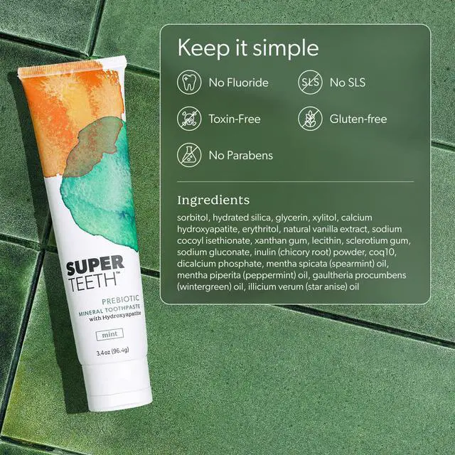 Alt view image 4 of 5 - Prebiotic Hydroxyapatite Toothpaste, Fluoride-Free - Mint | Prebiotic Toothpaste with Hydroxyapatite to Help Strengthen and Remineralize Enamel. Freshens Breath. Supports Healthy Gums.