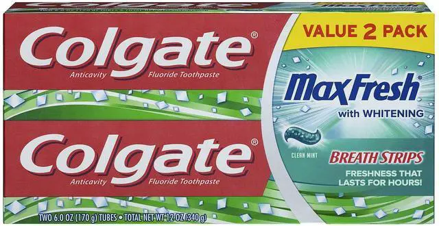 Main image of Max Fresh Whitening Toothpaste with Mini Breath Strips, Clean Mint - 6 Ounce (2 Pack)